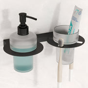 Plantex Soap Dispenser with Tumbler Holder/Stainless Steel 2 in 1 Liquid Soap Dispenser/Hand Wash Dispenser with Tooth Brush Holder for Wall Mount/Bathroom Accessories (Black)