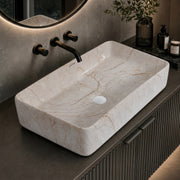 Plantex Tabletop Wash Basin/Bathroom Sink/Wash Basin Over Counter/Designer Ceramic Wash Basin for Bathroom (Marble Finish, 24 x 13 x 5 Inch)