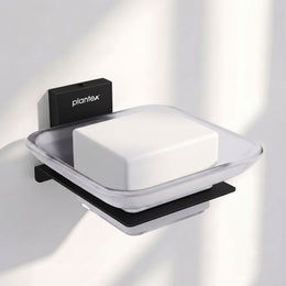 Plantex 304 Grade Stainless Steel Glass Soap Dish/Soap Stand/Wall Mounted Soap Holder/Bathroom Accessories - Crystal (Black)
