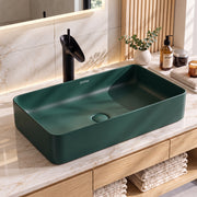 Plantex Ceramic Basin/Tabletop Wash Basin for Bathroom/Rectangle Over Counter Vessel Sink for Restaurant/Hotel (Matt Green, 24 x 14 x 4.5 Inch)