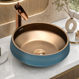 Plantex Ceramic Round Washbasin for Bathroom/Designer Tabletop Wah Basin/Counter Top Basin/Vessel Sink for Hotel/Restaurant/Living Room(NC-642,16 x 16 x 6.5 Inch)