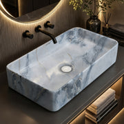 Plantex Ceramic Table Top Wash basin For Bathroom/Hand Wash Sink/Rectangle Countertop Washbasin For Home/Office/Hotel - (Marble White)