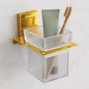Plantex 304 Grade Stainless Steel Glass Tumbler Holder/Toothbrush Holder for Bathroom/Bathroom Accessories – Pack of 1 (Crystal, PVD Gold)