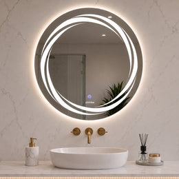 Plantex Glass Lighting Mirror With 3 Lighting Option/Smart Wall Mount Mirror Shatterproof For Living Room/Bedroom/Dressing Room - Round Shape (24 Inch), White