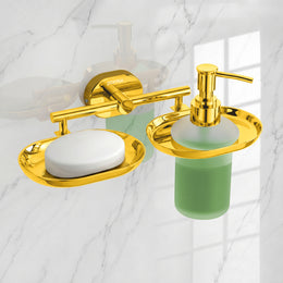 Plantex J4 Stainless Steel Soap Dish with Liquid Dispenser/Soap Stand for Bathroom Wall Mount/Shampoo Dispenser/Bathroom Accessories (PVD Gold Finish) Onix