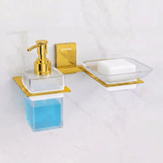 Plantex 304 Grade Stainless Steel Glass Soap Dish with Liquid Dispenser for Bathroom/Soap Stand/Glass Shampoo Dispenser/Bathroom Accessories - Pack of 1 (Crystal, PVD Gold)