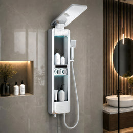 Plantex Shower Panel for Bathroom with Hand Shower/Body Massage Jets/Showerhead/304 Grade Stainless Steel Showers System with Hot & Cold Mixer (KM-8103-Chrome)