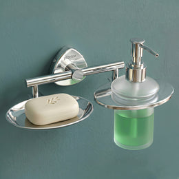 Plantex J4 Stainless Steel Soap Dish with Liquid Dispenser/Soap Stand for Bathroom Wall Mount/Shampoo Dispenser/Bathroom Accessories (Chrome Finish) Angel