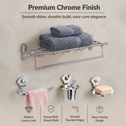 Plantex Stainless Steel Bathroom Accessories Set/18 Inch Folding Towel Rack/Towel Stand/Hanger/Napkin Ring/Tumbler Holder/Soap Dish(Royal Combo of 4)