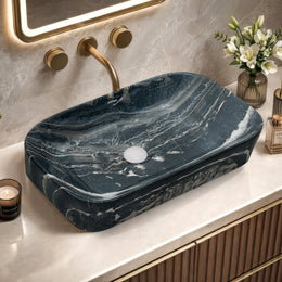 Plantex Tabletop Basin for Bathroom/Ceramic Marble Wash Basin/Rectangle Countertop Hand Washbasin for Home/Office (21.5x14x5 Inch - Marble Finish)