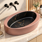 Plantex Ceramic Basin/Designer Washbasin for Bathroom/Oval Tabletop Wash Basin/Countertop Vessel Sink for Home/Office (Matt Brown & Black - 24 x 14 x 10 Inch)
