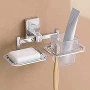 Plantex 304 Grade Stainless Steel 2in1 Soap Holder with Tumbler Holder/Wall Mounted Stand/Bathroom Accessories - Darcy (Chrome)