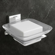 Plantex 304 Grade Stainless Steel Soap Dish/Glass Soap Holder/Soap Storage for Bathroom/Bathroom Accessories - Crystal (Chrome)
