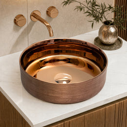 Plantex Ceramic Round Wash Basin /Designer Table Top Washbasin/Countertop Wash Basin for bathroom/Home/Office (Rose Gold-14x14x5 Inch)