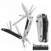 Plantex Stainless Steel Multitool Pliers with Screwdriver Bit Set & Sheath/Heavy Duty EDC Pocket Hand Tool for Outdoor & DIY Home (Black, MQ039DG)
