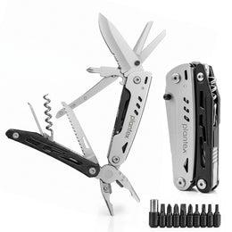 Plantex Stainless Steel Multitool Pliers with Screwdriver Bit Set & Sheath/Heavy Duty EDC Pocket Hand Tool for Outdoor & DIY Home (Black, MQ039DG)