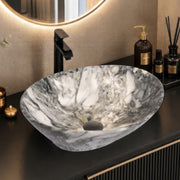 Plantex Ceramic Basin for Bathroom/Table Top Ceramic Basin/Washbasin for Bathroom - (BOAT-NS-552-Marble Finish, 16 x 13 x 5.5 Inch)