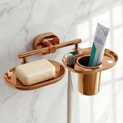 Plantex J4 Stainless Steel Soap Dish with Tumbler Holder/Soap and Brush Holder for Bathrooom/2 in 1 Soap Holder with Toothbrush Holder/Bathroom Accessories (PVD Rose Gold Finish) Onix