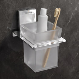 Plantex 304 Grade Stainless Steel Glass Tumbler Holder/Toothbrush Holder for Bathroom/Bathroom Accessories - Crystal (Chrome)