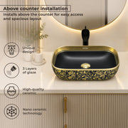 Plantex Designer Ceramic Basin/Table Top Wash Basin for Bathroom/Countertop Vessel Sink - Indo-European Collection (EQTT-466, 18 x 13 x 5.5)