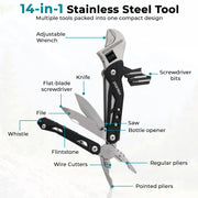 Plantex Multifunction Hand Tool with Adjustable Wrench & Pliers/Portable Stainless Steel Multi Tool with Screwdriver & Utility Blades/Compact DIY Tool  Black (APS-MQ044G)