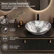Plantex Ceramic Basin for Bathroom/Table Top Ceramic Basin/Washbasin for Bathroom - (BOAT-NS-552-Marble Finish, 16 x 13 x 5.5 Inch)