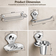 Plantex Stainless Steel 4pcs Bathroom Accessories Set- Towel Rack/Tumbler Holder/Soap Dish Stand/Napkin Ring/Bathroom Organiser Set of 4(Chrome)