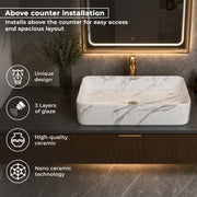 Plantex Wash Basin for Bathroom/Ceramic Tabletop WashBasin/Sink/Basin for Bathroom/Restaurant, Hotel (Marble Finish, 24 x 13 x 5 Inch)