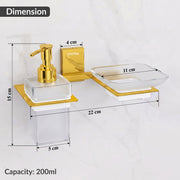 Plantex 304 Grade Stainless Steel Glass Soap Dish with Liquid Dispenser for Bathroom/Soap Stand/Glass Shampoo Dispenser/Bathroom Accessories - Pack of 1 (Crystal, PVD Gold)