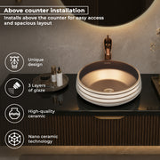 Plantex Round Wash Basin for Bathroom/Ceramic Tabletop Washbasin/Basin for Bathroom Indo-European Collection (16 x 16 x 7 Inch)