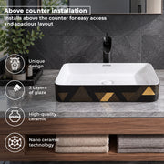 Plantex RectangularTable Top Wash Basin For Bathroom/Designer Ceramic Basin/Countertop Vessel Sink Basin - Indo-European Collection (24 x 14 x 5 Inch)