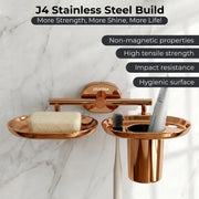 Plantex J4 Stainless Steel Soap Dish with Tumbler Holder/Soap and Brush Holder for Bathrooom/2 in 1 Soap Holder with Toothbrush Holder/Bathroom Accessories (PVD Rose Gold Finish) Onix