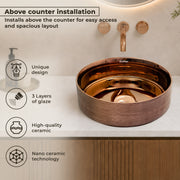 Plantex Ceramic Round Wash Basin/Designer Table Top Washbasin/Countertop Wash Basin for bathroom/Home/Office (Rose Gold-14x14x5 Inch)