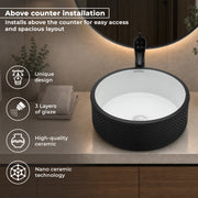 Plantex Round Ceramic Table Top Wash Basin/Designer Counertop Washbasin/Vessel Sink for Bathroom/Home/Restaurant (White & Black-17 x 17 x 6 Inch)