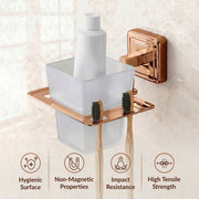 Plantex 304 Grade Stainless Steel Glass Toothbrush Holder/Stand/ABS Toothpaste Stand/Tumbler Holder for Bathroom - Decan (Rose Gold)