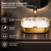 Plantex Ceramic Basin for Bathroom/Table Top Ceramic Wash Basin/Washbasin for Bathroom (14 x 10 x 5 Inch)