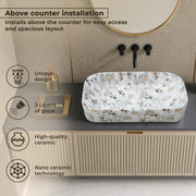 Plantex Tabletop Wash Basin/Bathroom Sink/Wash Basin Over Counter/Designer Ceramic Wash Basin for Bathroom (Marble Finish - 22 x 14 x 5 Inch)
