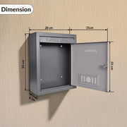 Plantex Wall Mount Letter Box - Suggestion Box/Mail Box/Post Box for Home gate with Secure Key Lock - (Dark Grey) A4 Size