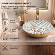 Plantex Table Top Wash Basin For Bathroom/Designer Ceramic Basin/Countertop Vessel Sink Basin - Indo-European Collection (NC-664, 16 x 16 x 5 Inch)