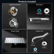 Plantex Shower Combo Set for Bathroom/Brass Single Knob Diverter/Bathtub Spout/8x8 Inch Ultra Slim Overhead Shower/11-Inch S-Shaped Shower Arm – Chrome