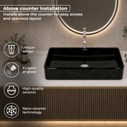 Plantex Ceramic Countertop Basin/Tabletop Washbasin/Bathroom Basin Sink/Marble Washbasin for Kitchen (White Veins, 24 x 13 x 5 Inch)