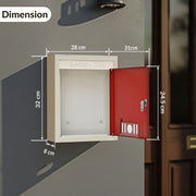 Plantex Wall Mount A4 Size Letter Box - Mail Box/Letter Box for Home gate with Key Lock (Red & Ivory)