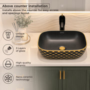 Plantex Table Top Wash Basin For Bathroom/Designer Ceramic Washbasin/Countertop Vessel Sink Basin - Indo-European Collection (EQTT-468, 18 x 13 x 5 Inch)