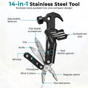 Plantex 12-in-1 Multipurpose Mini Hammer & Pliers Hand Tool Set/Stainless Steel Folding Multi-Tool Kit for Home DIY Repair & General Maintenance  Pack of 1, Black (MQ042G)