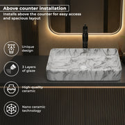 Plantex Table Top Marble Finish Basin/Ceramic Washbasin for Bathroom/Countertop Wash Basin for Home/hotel/Restaurant (24 x 13 x 5 Inch)