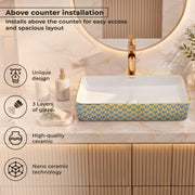 Plantex Table Top Wash Basin For Bathroom/Designer Ceramic Basin/Countertop Vessel Sink Basin - Indo-European Collection (24 x 14 x 5 Inch)