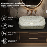 Plantex Ceramic Wash Basin for Bathroom/Over Counter Bathroom Sink/Designer Hand Wash Sink for Home/Office/Hotel (21.5x14x5 Inch)