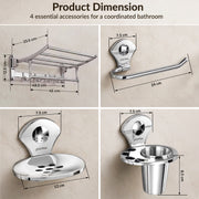 Plantex Stainless Steel Bathroom Accessories Set/18 Inch Folding Towel Rack/Towel Stand/Hanger/Napkin Ring/Tumbler Holder/Soap Dish(Royal Combo of 4)