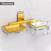 Plantex 304 Grade Stainless Steel Soap Dish with Glass Toothbrush Holder/Soap Stand/Soap Case with Tumbler/Bathroom Accessories - Pack of 1 (Crystal, PVD Gold)