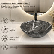 Plantex Ceramic Basin for Bathroom/Table Top Ceramic Basin/Washbasin for Bathroom (BOAT-NS-551-Marble Finish, 16 x 13 x 5.5 Inch)